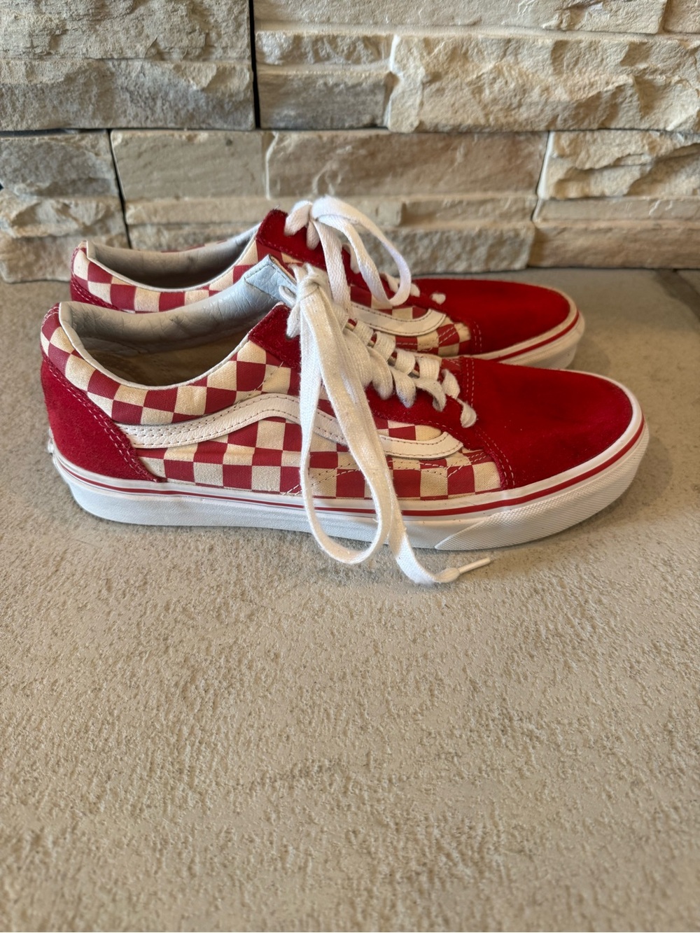 Vans Old Skool Checkerboard Red White M 8.5 W 10 Style 500714